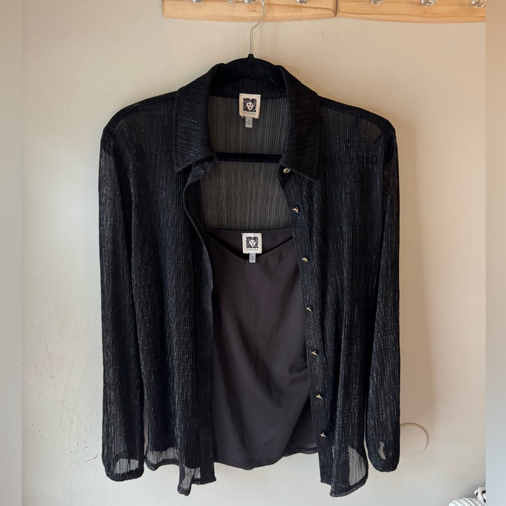 Anne Klein Black Sheer Button-Up Blouse